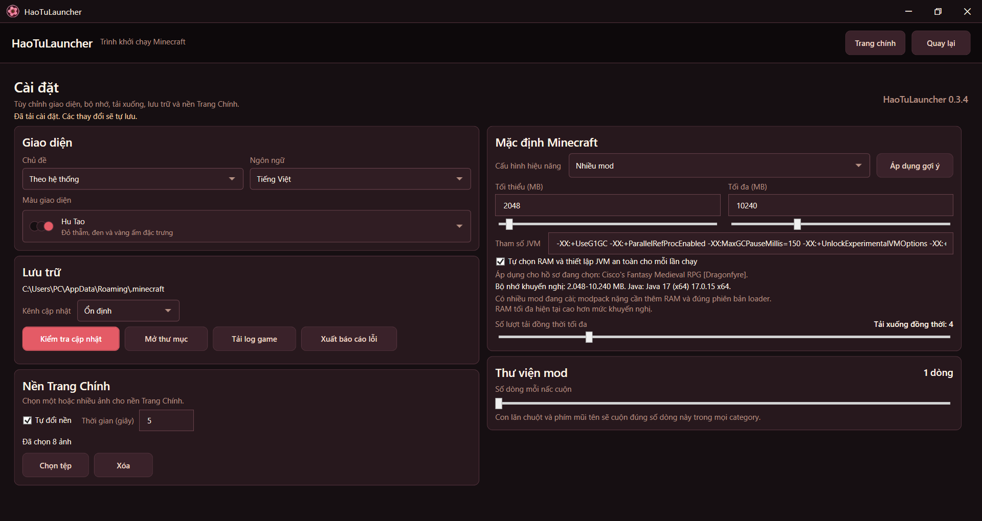 Cài đặt HaoTuLauncher 0.3.4